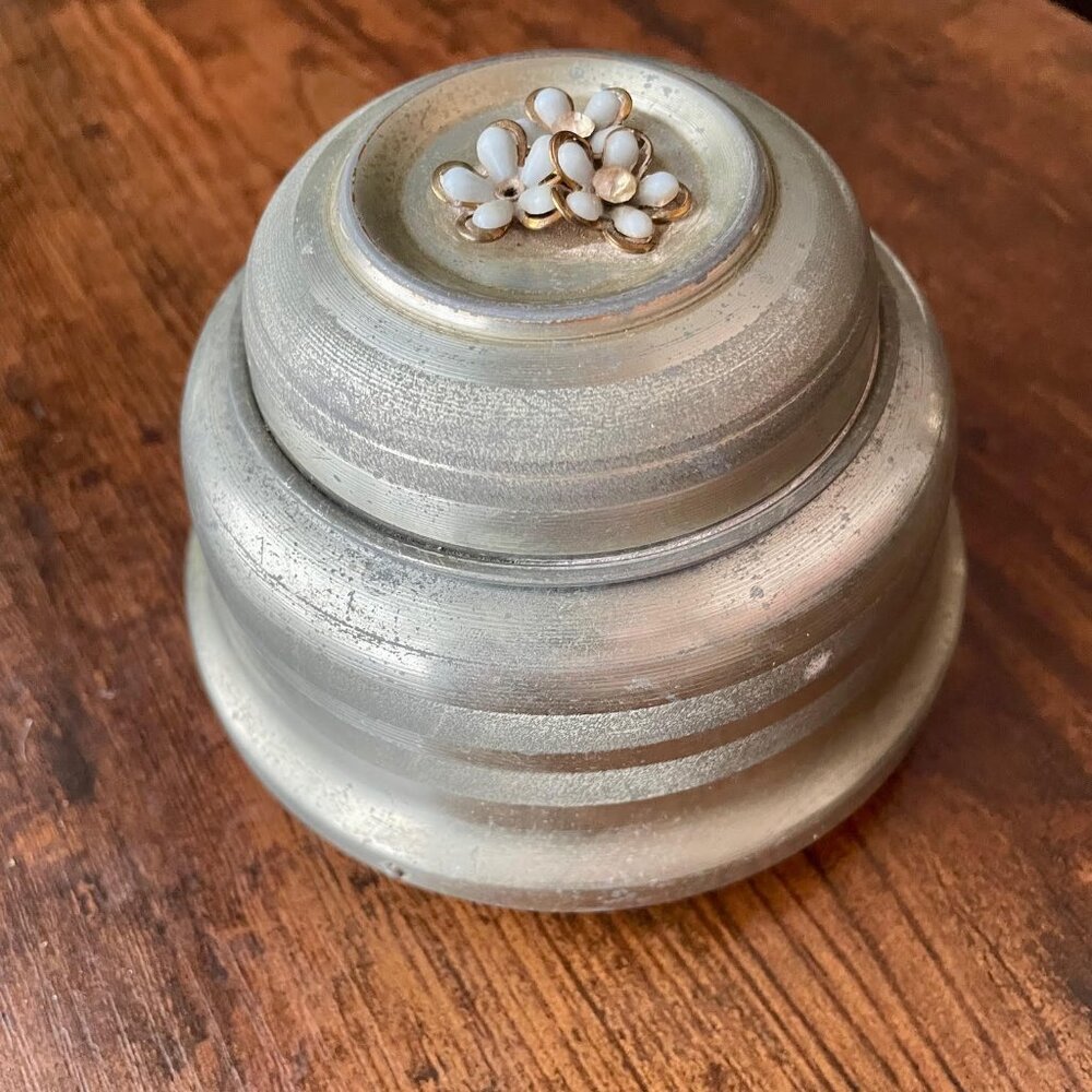 Vintage Wind-Up Music Box plays, “Till the End of Time” Silver Tone Metal